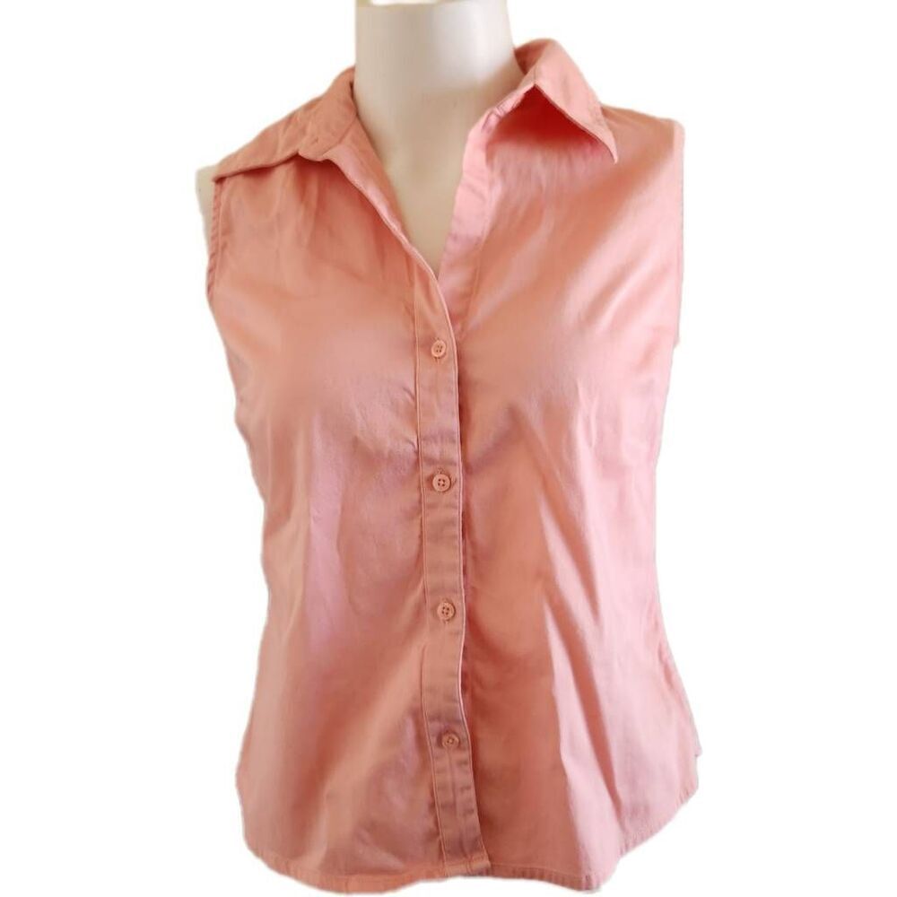 Merona medium Coral peach pink button-up collared sleeveless western shirt y2k p
